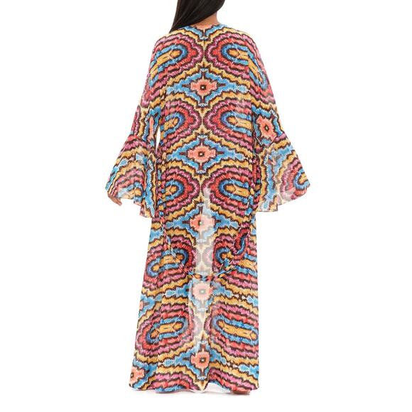 NWOT Andrea Iyamah Long Sleeve Chiffon Robe Swim Cover-Up Multi Women's Size S/M - Picture 2 of 5